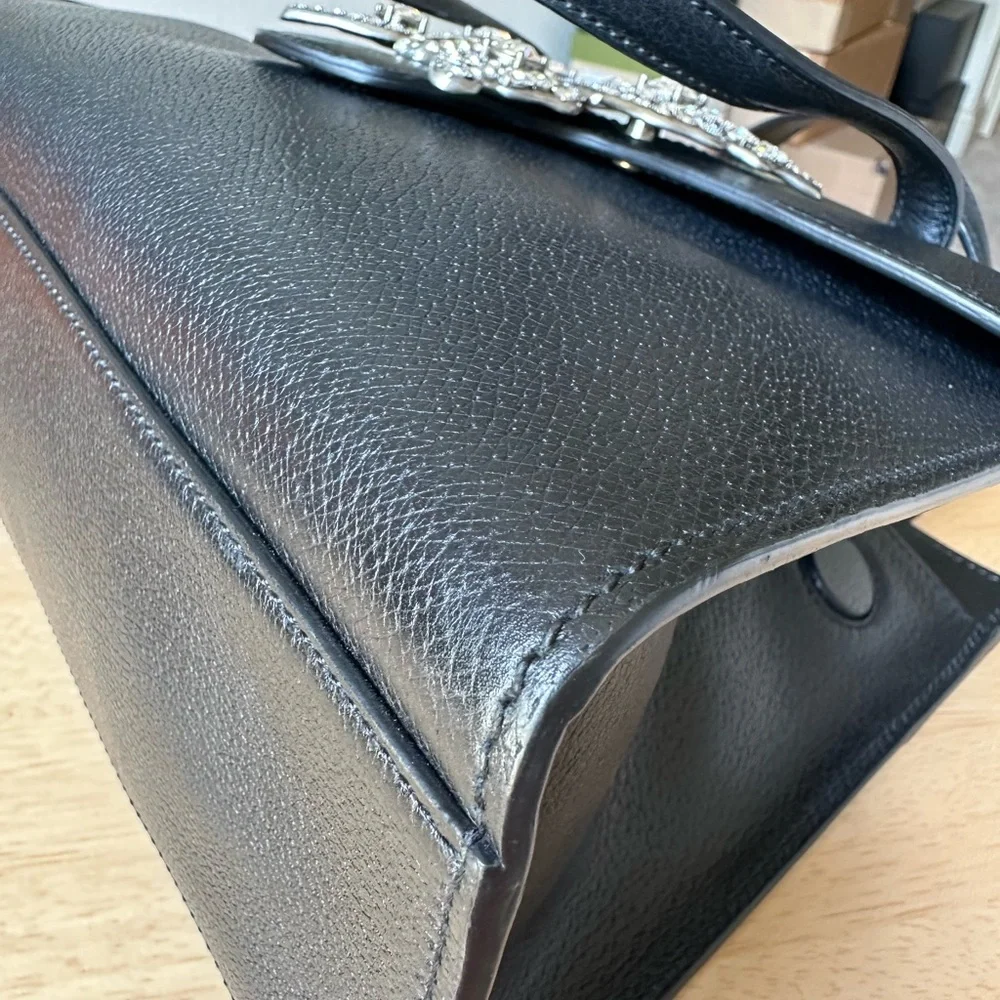 Gucci Black Leather Satchel with Crystal Butterfly - Picture 11 of 15